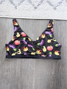 Shinesty Bralette Size Small Black Emoji Print Modal Spandex